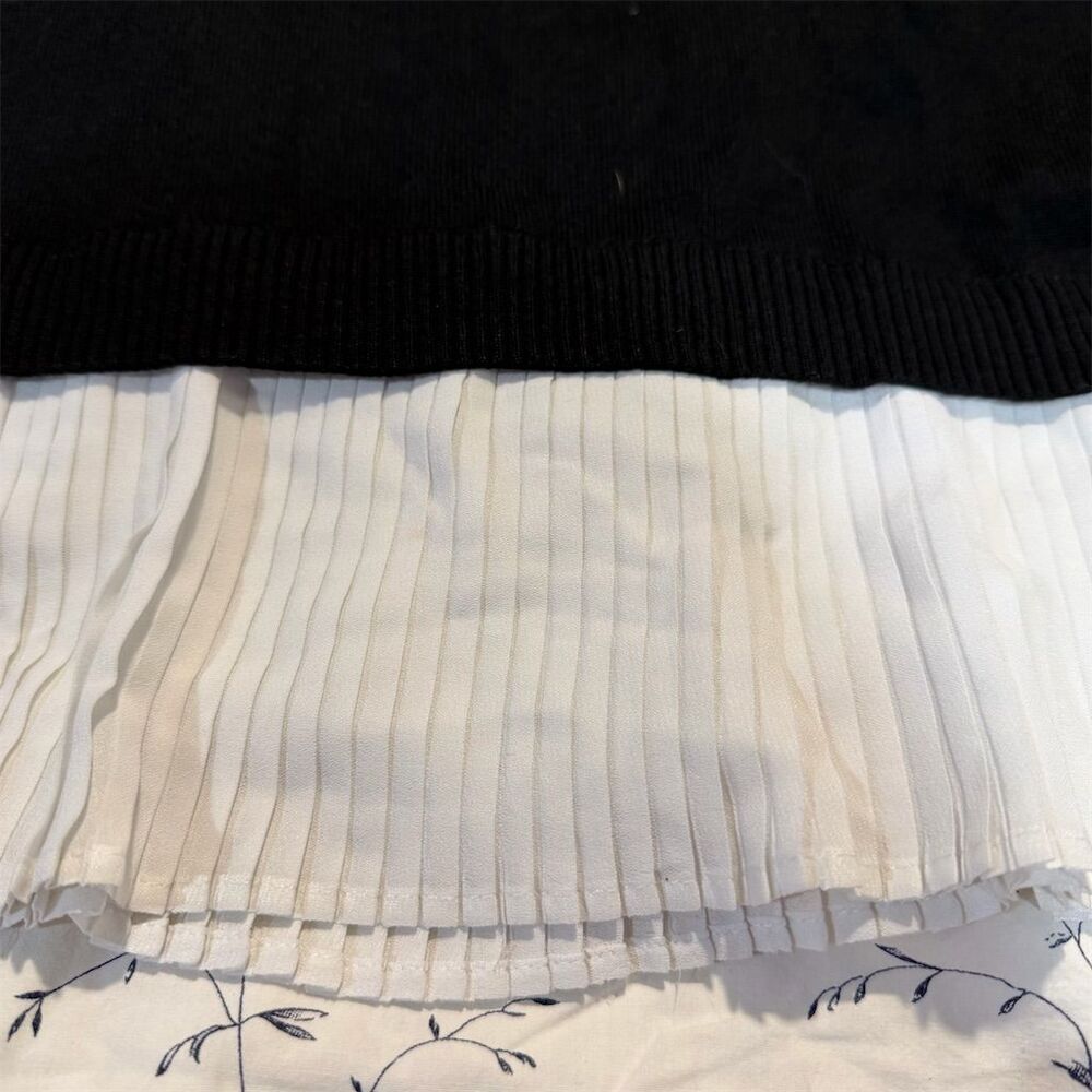 Adrianna Papell Women's Black Sweater L White Collar Long Sleeve - Picture 3 of 5